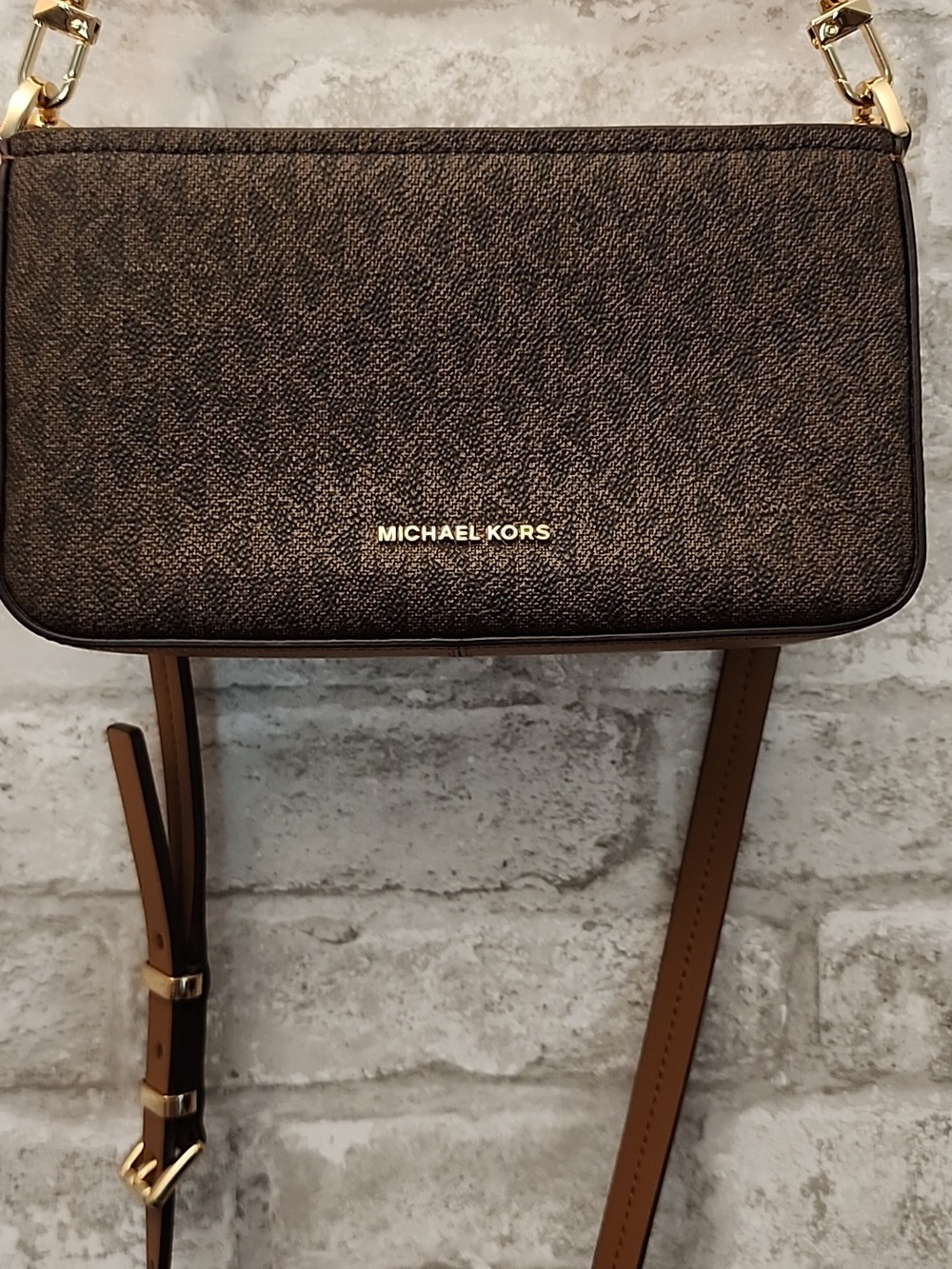 Michael Kors Brown Logo Crossbody‎ with Gold Chain